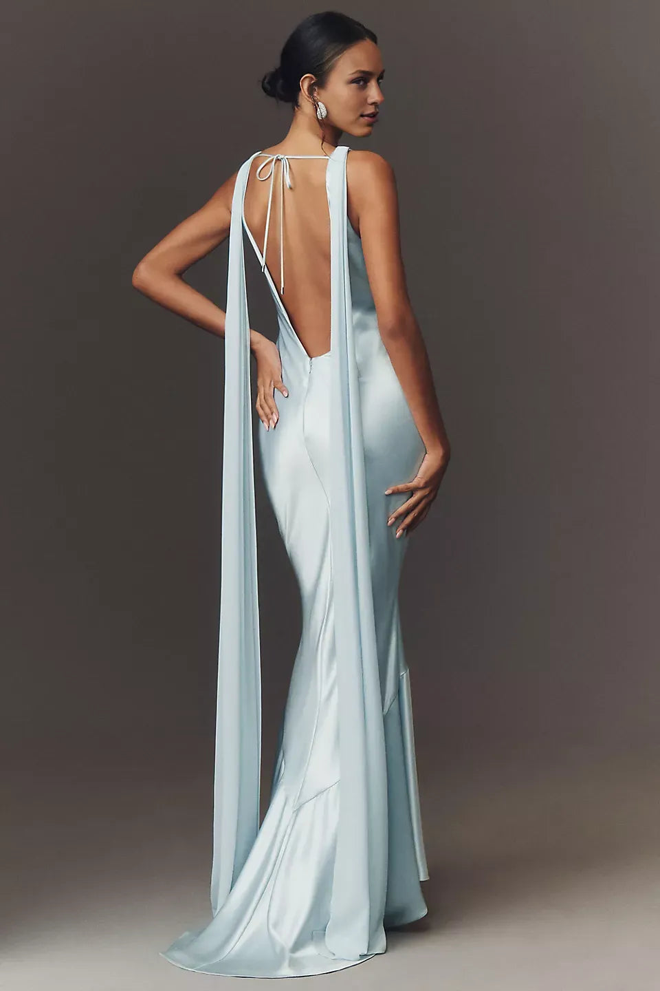 Robe Weitese sans manches, col bateau, robe longue en satin, dos nu, traîne courte, robe de bal sexy